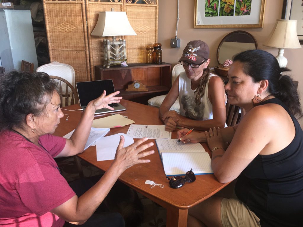 Juanette meeting with Shanna and Kerry of ʻIolani Furniture about building hte thrones for Lei Wili Aloha, the Carousel of Aloha.